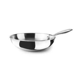 Επαγγελματικό wok Triply Ibili Natural 30cm από ανοξείδωτο ατσάλι, με καθρέφτη φινίρισμα, ιδανικό για υγιεινό stir-fry και μαγείρεμα χωρίς χημικές επιστρώσεις.