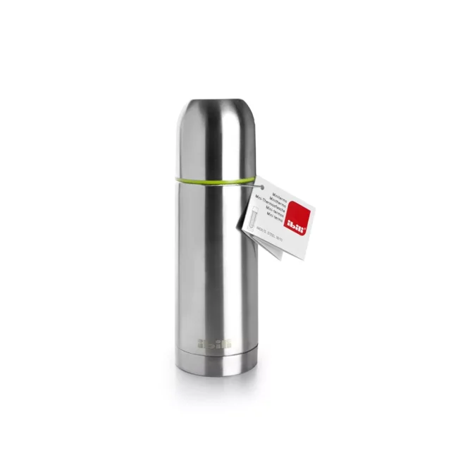 Mini θερμός-flask Ibili 150ml από ανοξείδωτο ατσάλι, με καπάκι-κύπελλο και πώμα-δοσομετρητή.